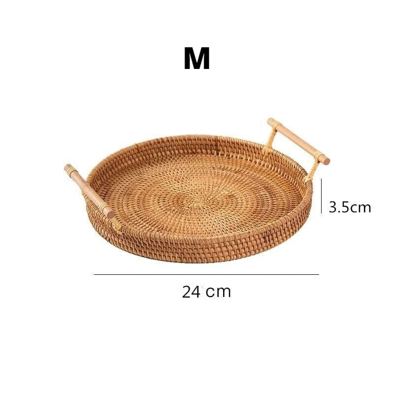 Bandeja Decorativa Redonda de Vime em Rattan Feita a Mão 6
