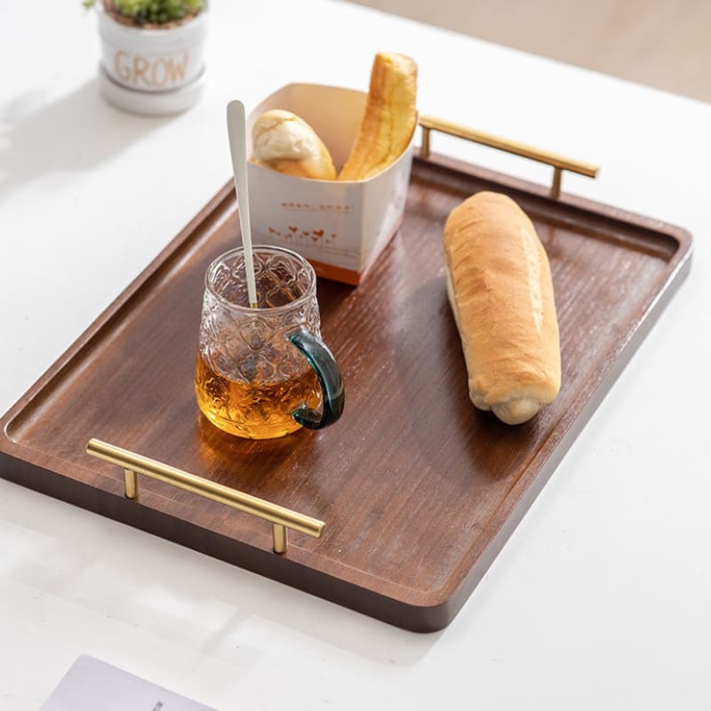 Bandeja Decorativa de Madeira Retangular com Alça Polihousi 4