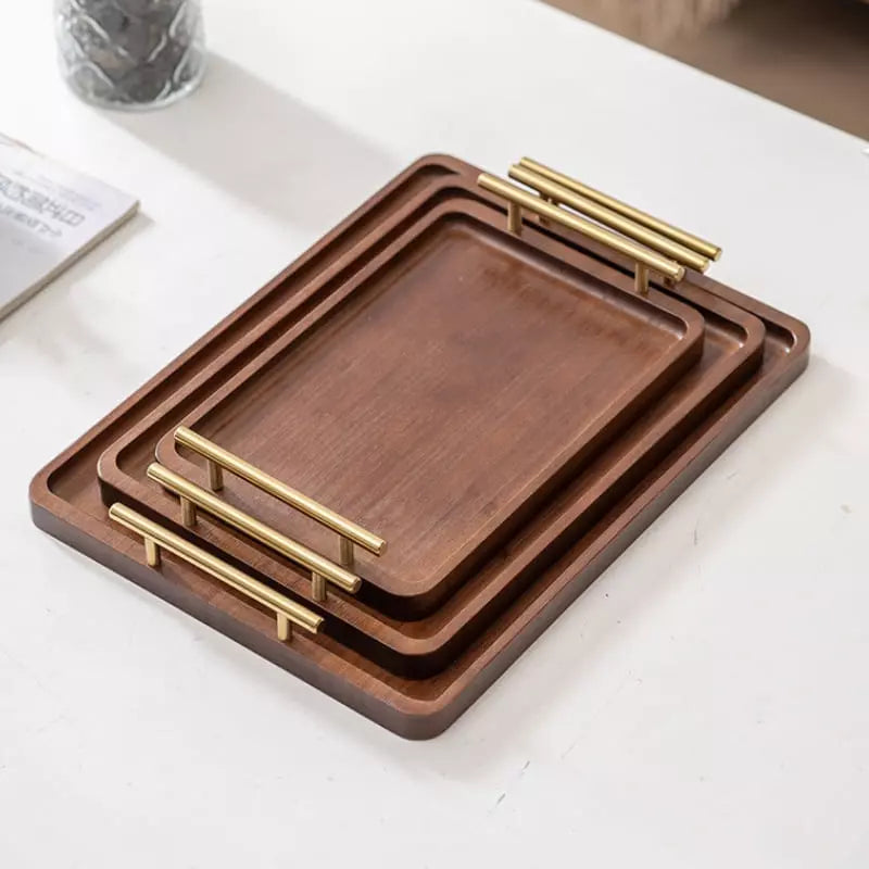 Bandeja Decorativa de Madeira Retangular com Alça Polihousi 8