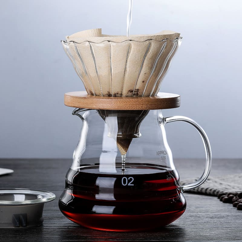 Bule de Café de Vidro Borossilicato com Coador de Café tipo Hario V60 1