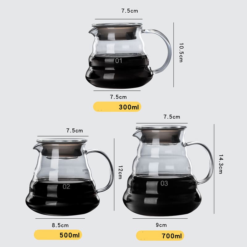Bule de Café de Vidro Borossilicato com Coador de Café tipo Hario V60 12