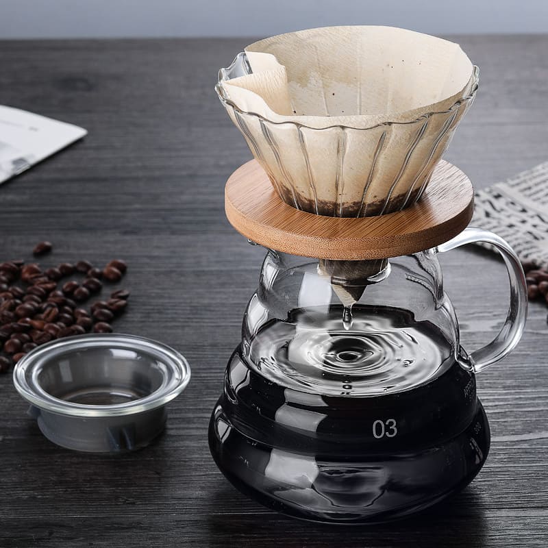 Bule de Café de Vidro Borossilicato com Coador de Café tipo Hario V60 2