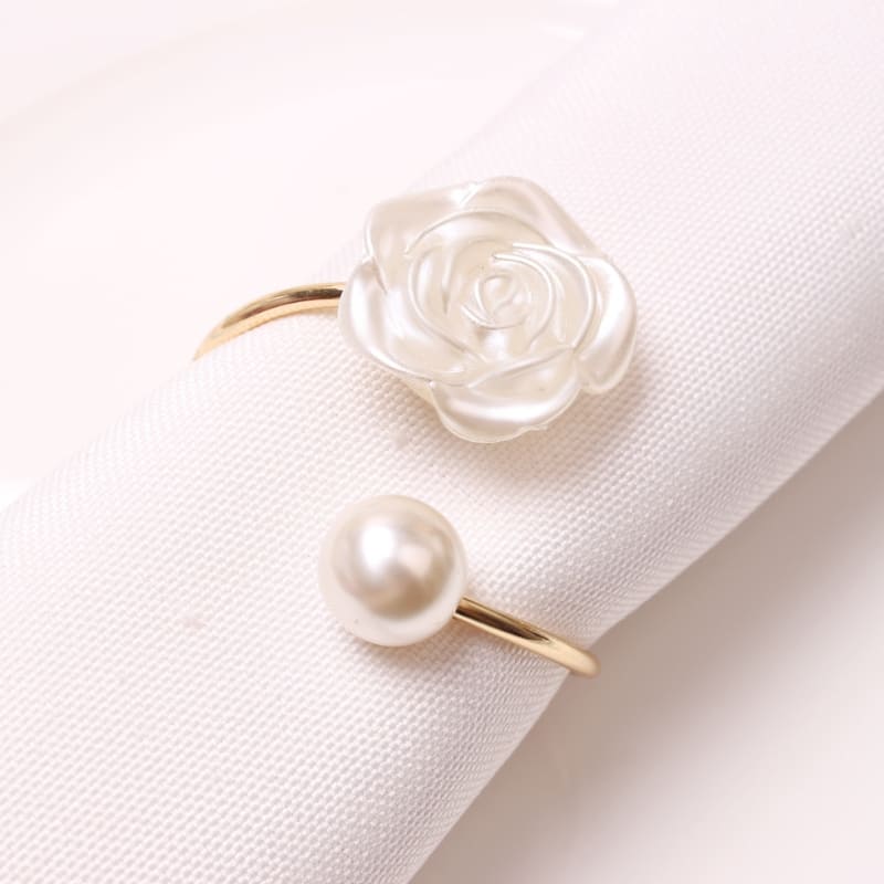 Conjunto Anéis de Guardanapo de Tecido Flor e Pérola Polihousi 4