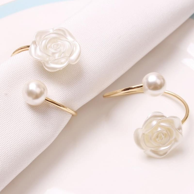 Conjunto Anéis de Guardanapo de Tecido Flor e Pérola Polihousi 8