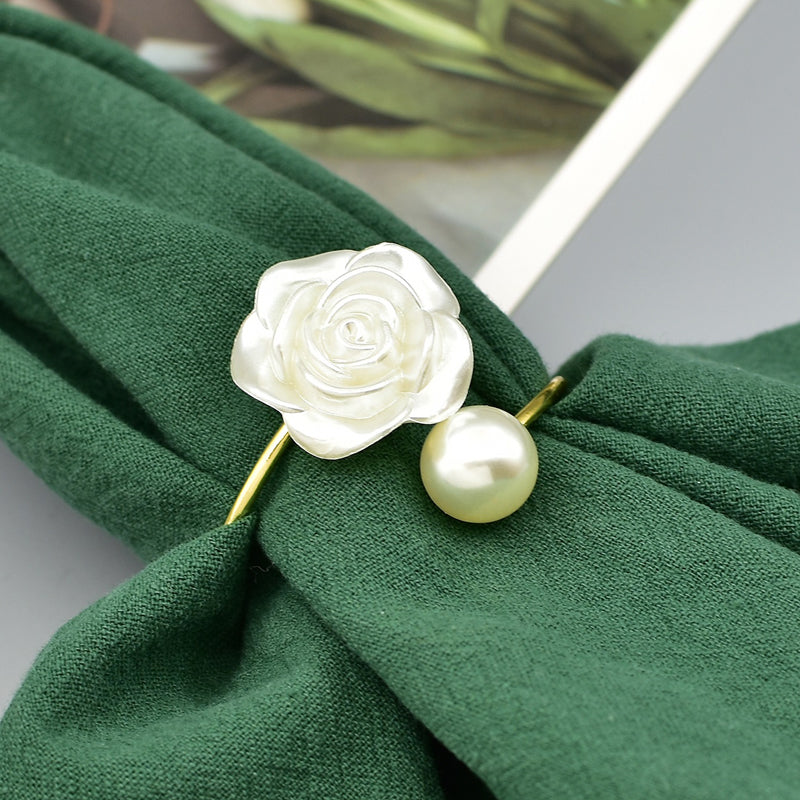 Conjunto Anéis de Guardanapo de Tecido Flor e Pérola Polihousi 2