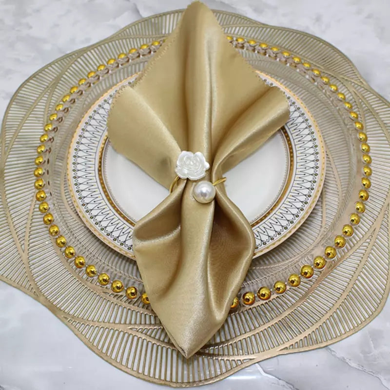 Conjunto Anéis de Guardanapo de Tecido Flor e Pérola Polihousi 5