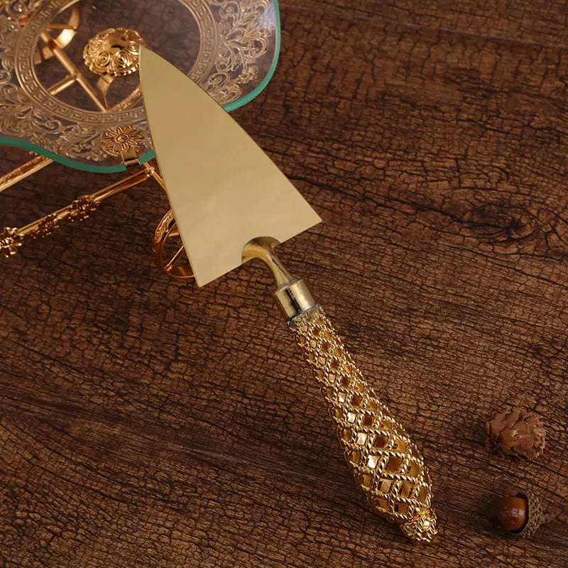 Conjunto Espátula para Bolo e Faca Dourada Polihousi 4