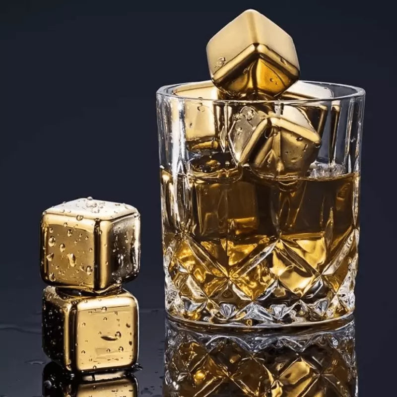 Cubos de Gelo Aço Inox Dourado com Pegador Polihousi 4