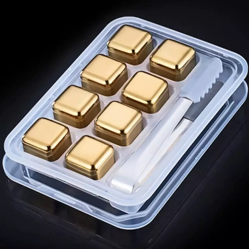 Cubos de Gelo Aço Inox Dourado com Pegador Polihousi 6