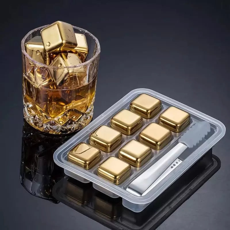 Cubos de Gelo Aço Inox Dourado com Pegador Polihousi 2