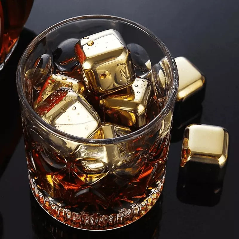 Cubos de Gelo Aço Inox Dourado com Pegador Polihousi 10