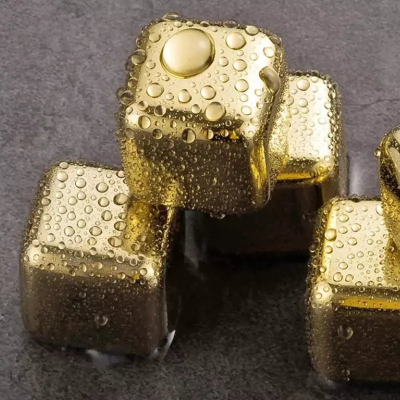 Cubos de Gelo Aço Inox Dourado com Pegador Polihousi 13