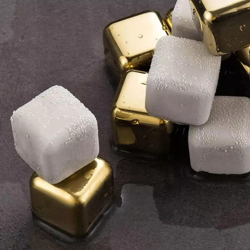 Cubos de Gelo Aço Inox Dourado com Pegador Polihousi 7