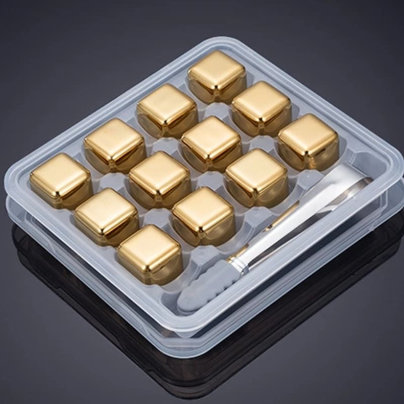 Cubos de Gelo Aço Inox Dourado com Pegador Polihousi 11