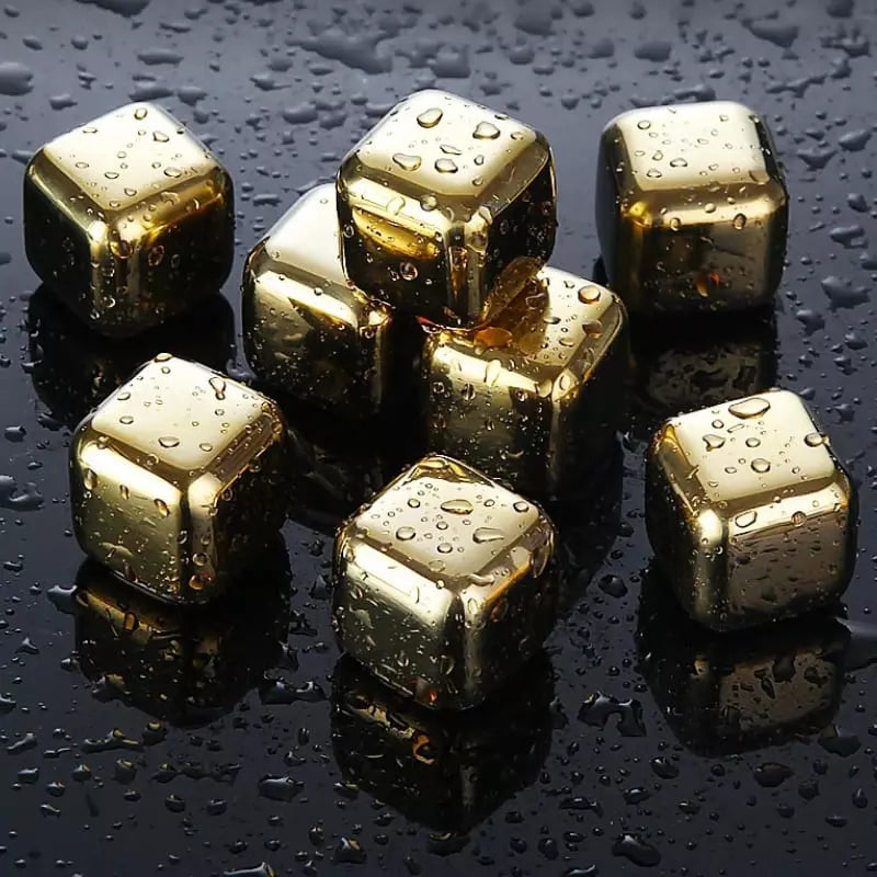 Cubos de Gelo Aço Inox Dourado com Pegador Polihousi 3