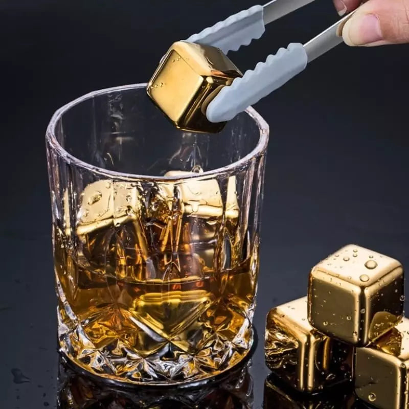 Cubos de Gelo Aço Inox Dourado com Pegador Polihousi 1