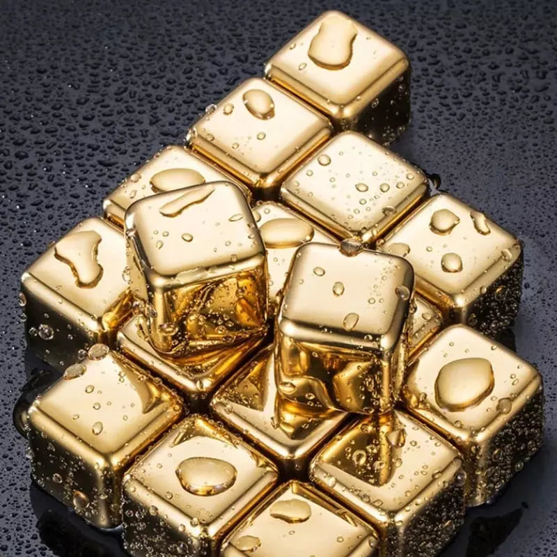 Cubos de Gelo Aço Inox Dourado com Pegador Polihousi 5