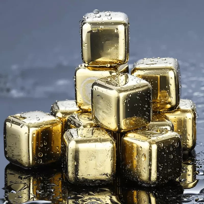 Cubos de Gelo Aço Inox Dourado com Pegador Polihousi 8
