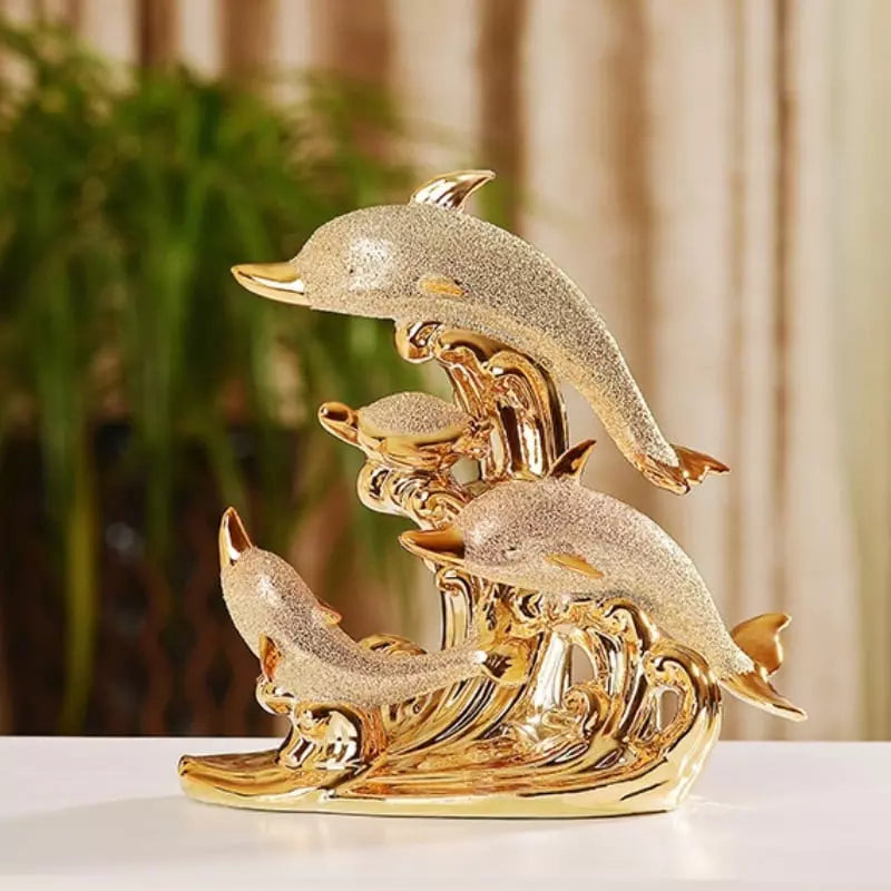 Decoração de Mesa de Luxo Cerâmica Estátua de Golfinhos Polihousi 1