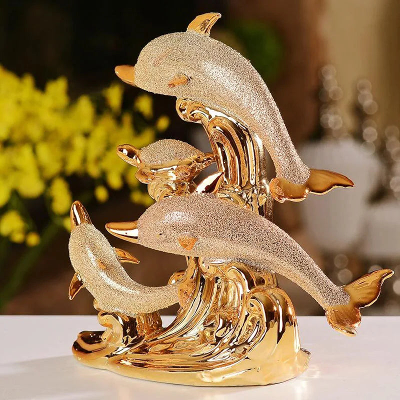 Decoração de Mesa de Luxo Cerâmica Estátua de Golfinhos Polihousi 4