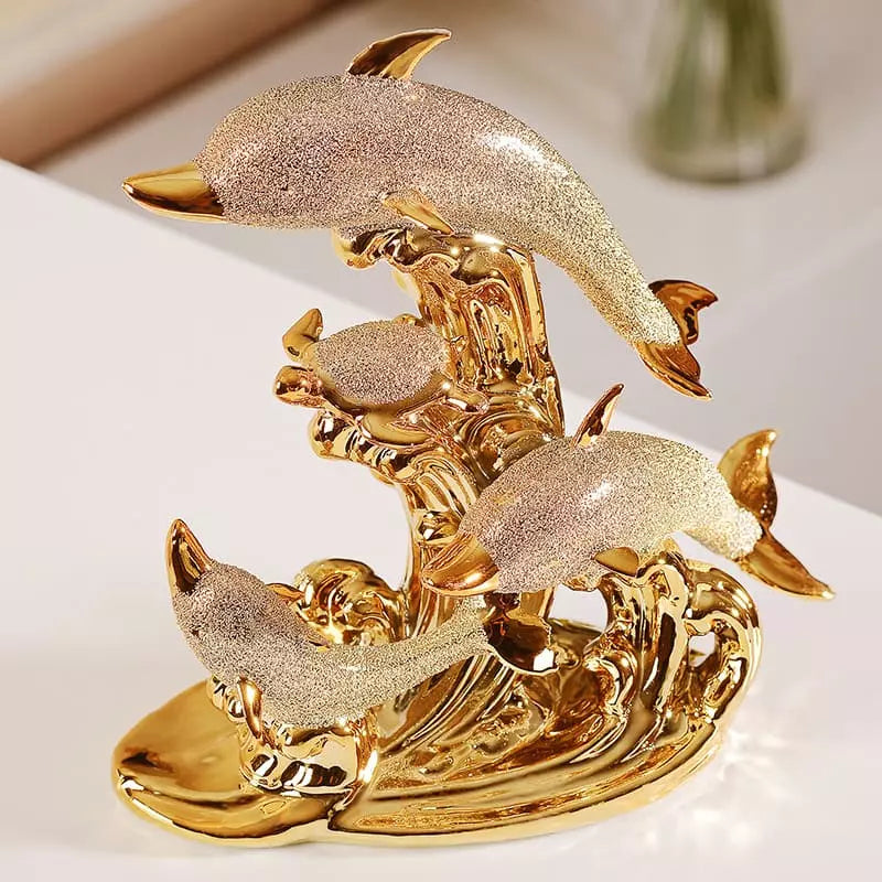 Decoração de Mesa de Luxo Cerâmica Estátua de Golfinhos Polihousi 6