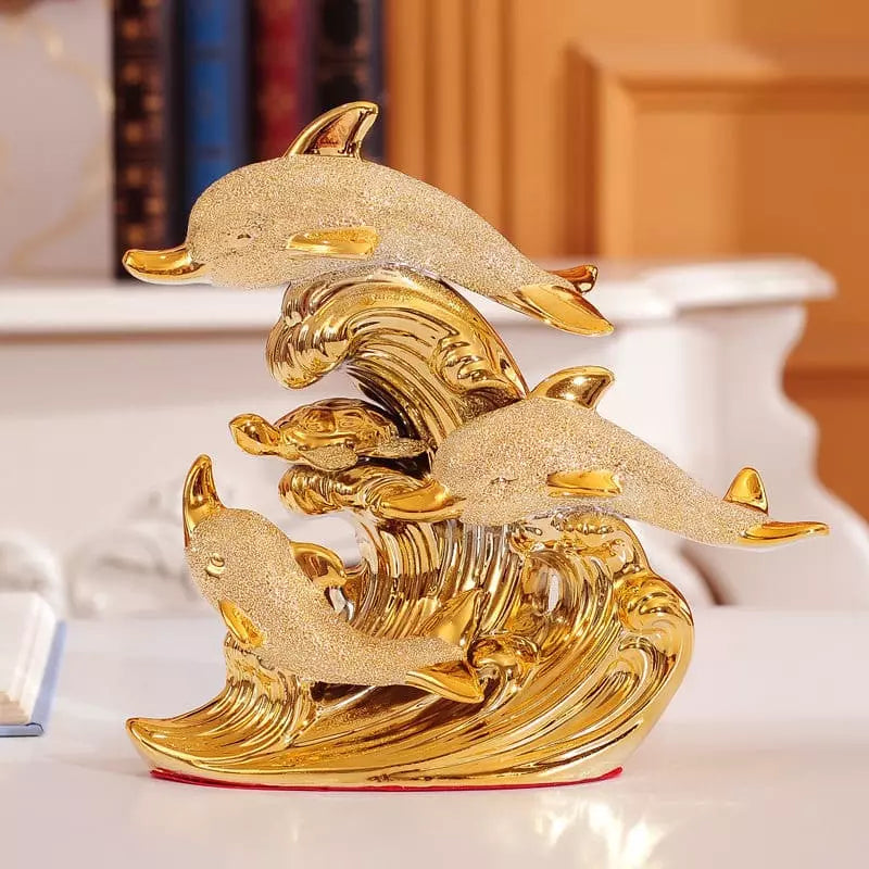 Decoração de Mesa de Luxo Cerâmica Estátua de Golfinhos Polihousi 8