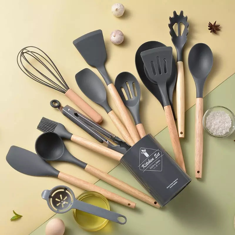 Kit Utensílios de Cozinha 14 Peças Silicone Com Organizador Polihousi 25