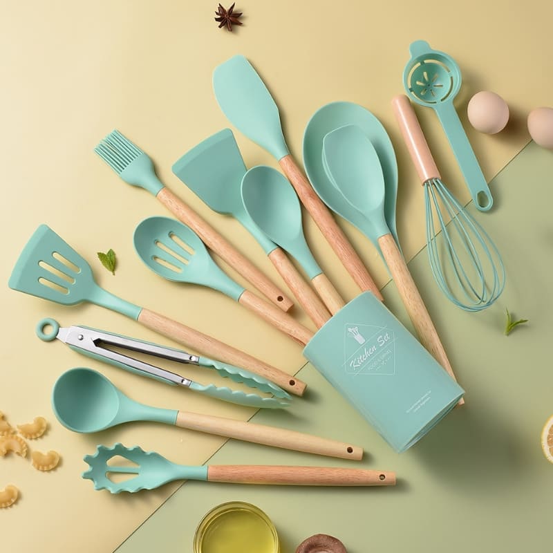 Kit Utensílios de Cozinha 14 Peças Silicone Com Organizador Polihousi 11