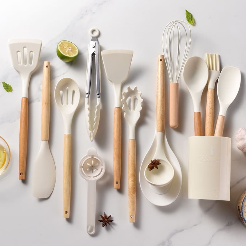 Kit Utensílios de Cozinha 14 Peças Silicone Com Organizador Polihousi 14