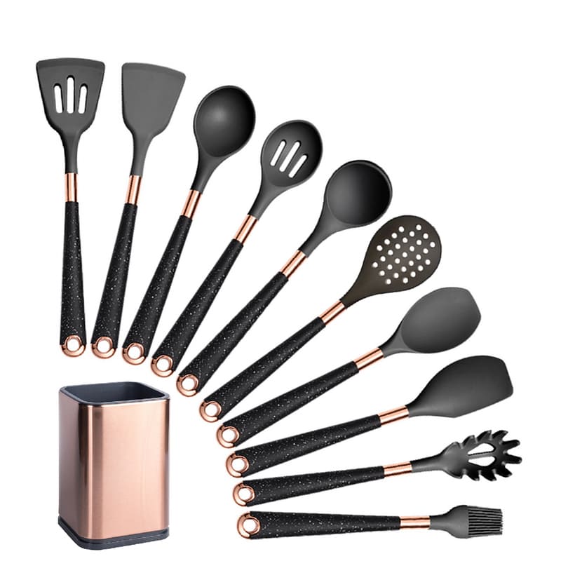 Kit Utensílios de Cozinha Silicone 10 Peças Com Organizador Rosé Polihousi 17