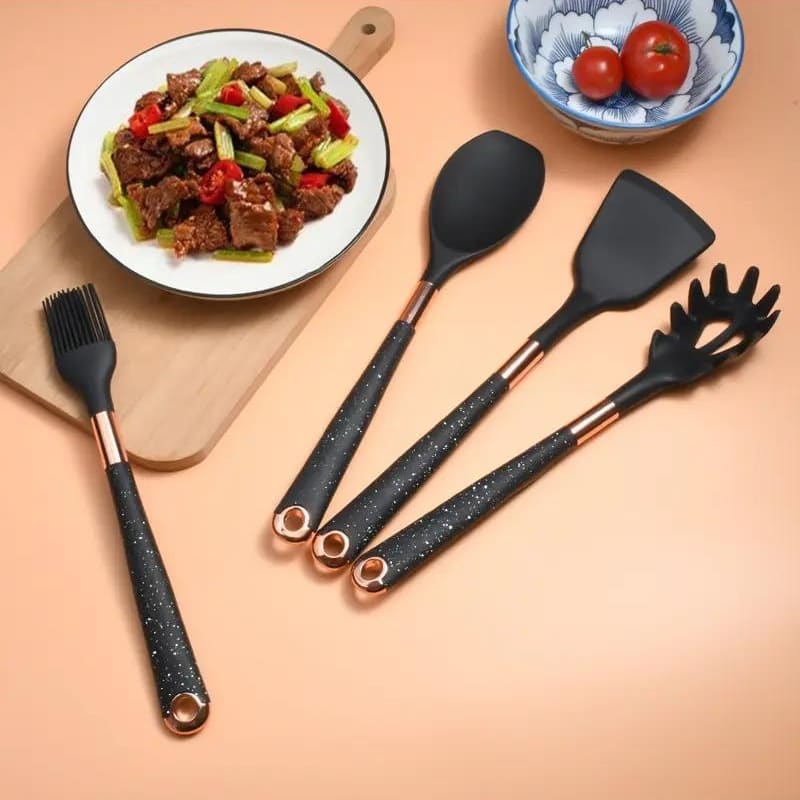 Kit Utensílios de Cozinha Silicone 10 Peças Com Organizador Rosé Polihousi 6