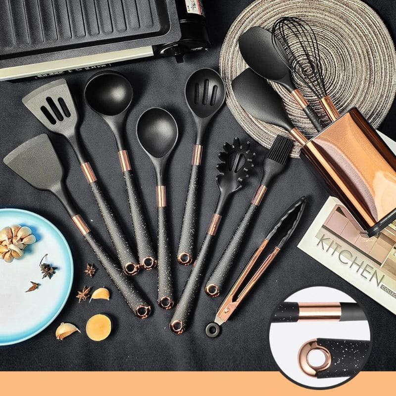 Kit Utensílios de Cozinha Silicone 10 Peças Com Organizador Rosé Polihousi 4