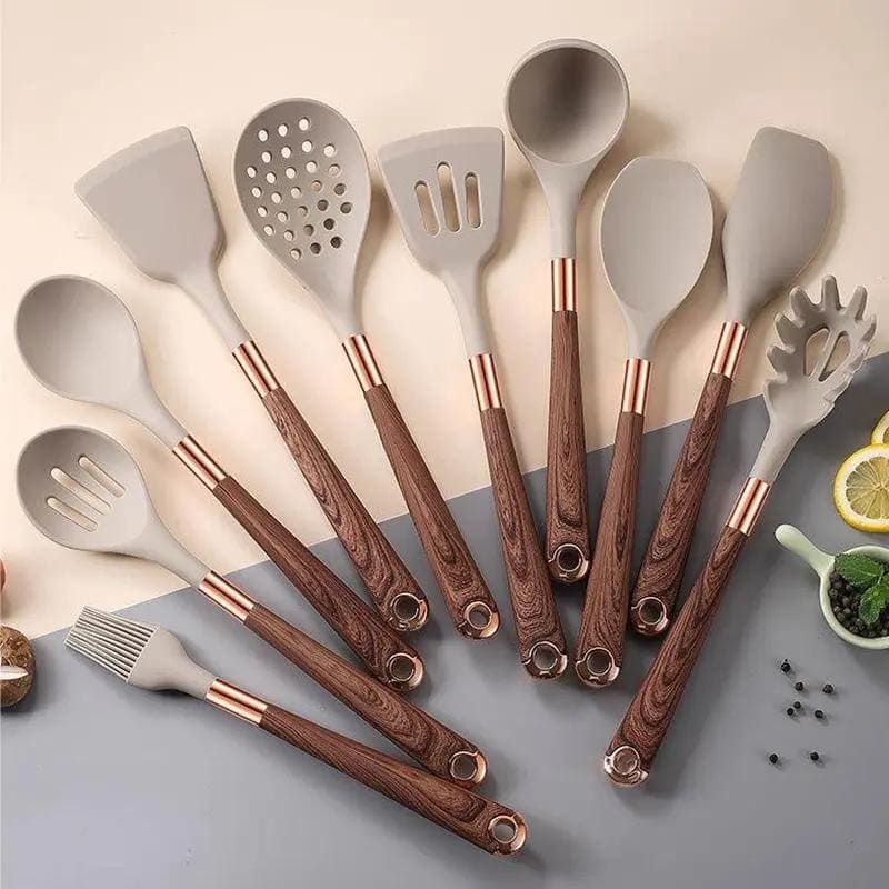 Kit Utensílios de Cozinha Silicone 10 Peças Com Organizador Rosé Polihousi 7