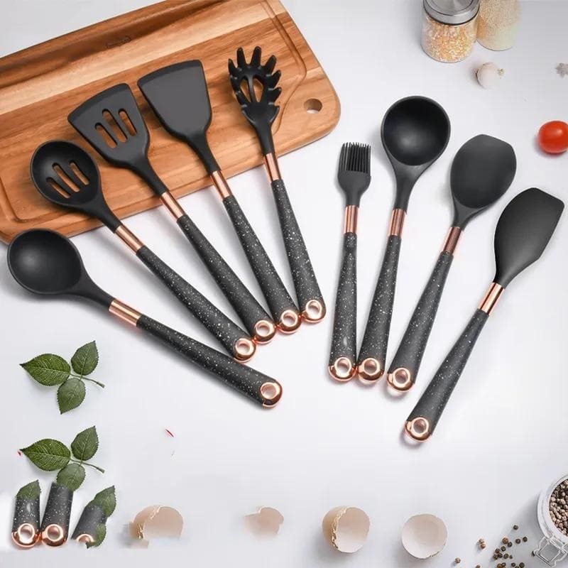 Kit Utensílios de Cozinha Silicone 10 Peças Com Organizador Rosé Polihousi 2