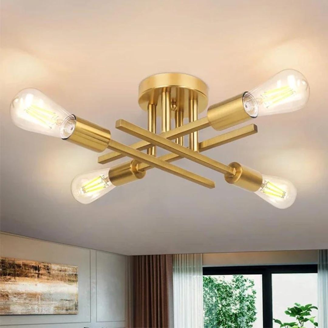 Lustre Luminaria de Teto Industrial Moderno Dourado Polihousi 1