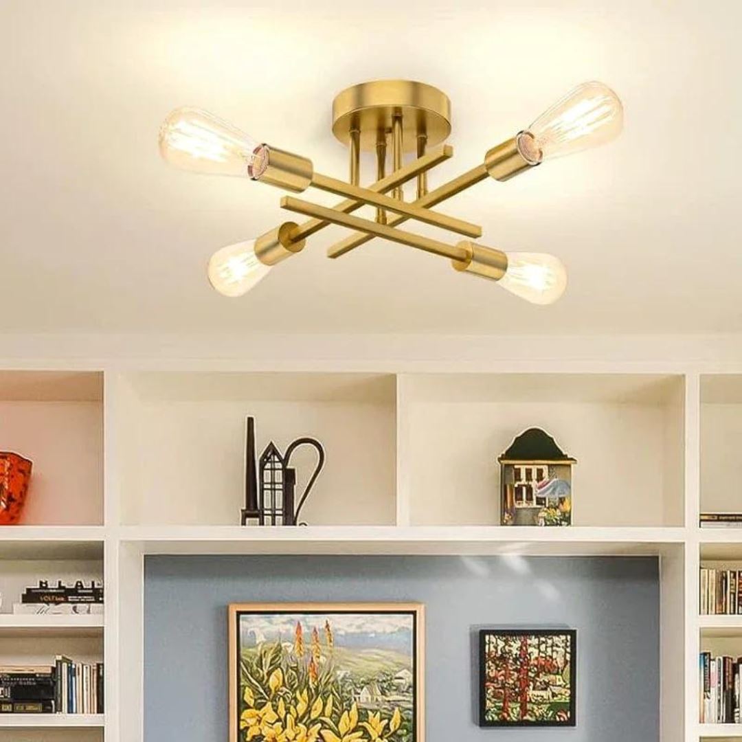 Lustre Luminaria de Teto Industrial Moderno Dourado Polihousi 2