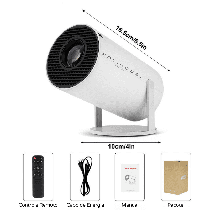 Projetor Portátil 4K 1080p Cinema em Casa Ultra HD Polihousi 12