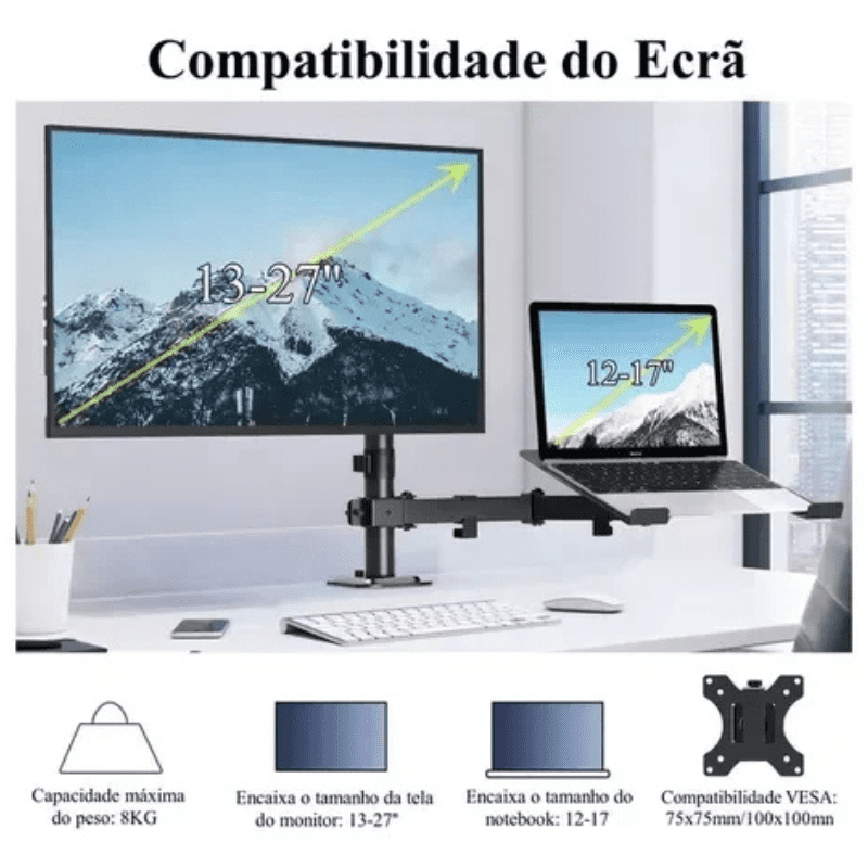 Suporte Monitor e Notebook Articulado para Mesa Polihousi 10