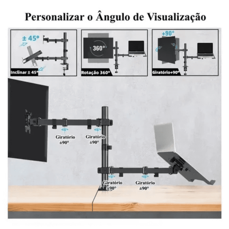 Suporte Monitor e Notebook Articulado para Mesa Polihousi 11