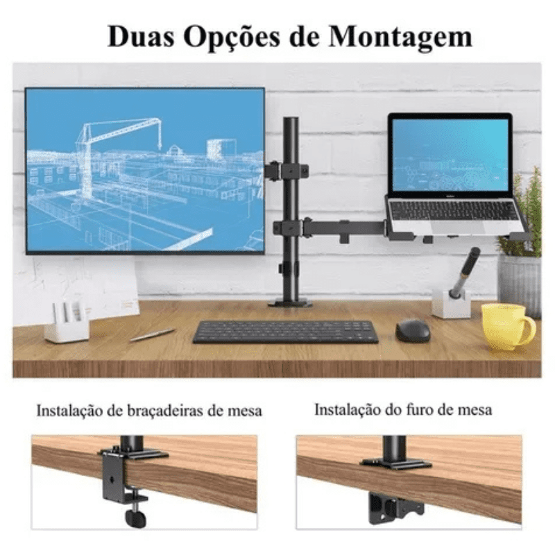 Suporte Monitor e Notebook Articulado para Mesa Polihousi 9