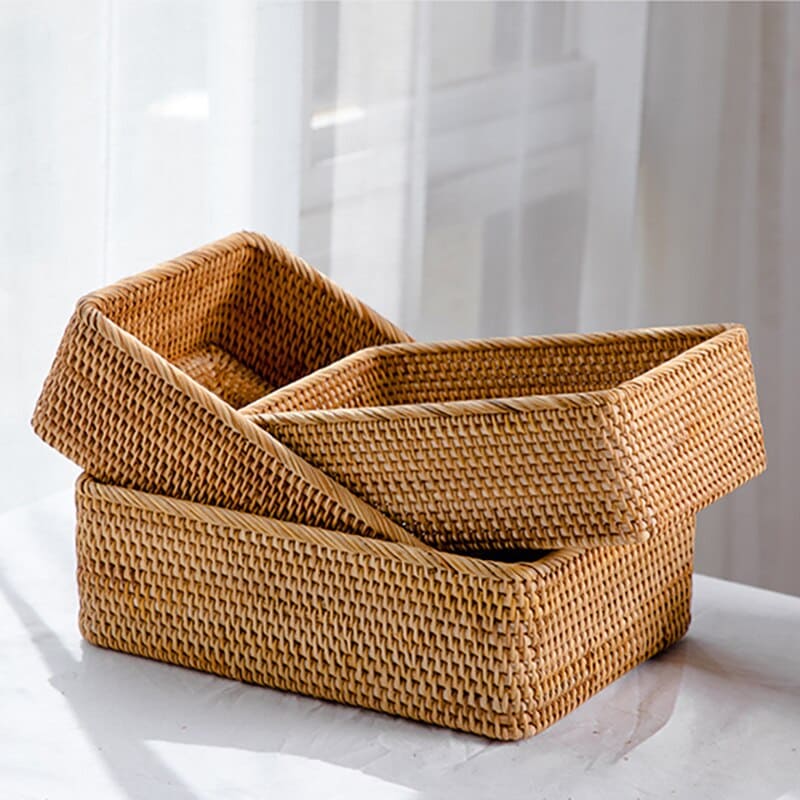 Cesto de Palha Rattan Feito a Mão 14