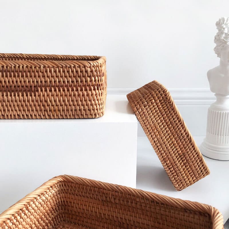 Cesto de Palha Rattan Feito a Mão 9