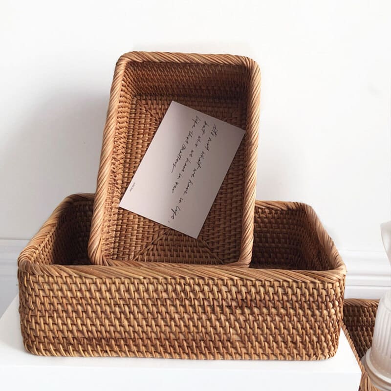 Cesto de Palha Rattan Feito a Mão 7