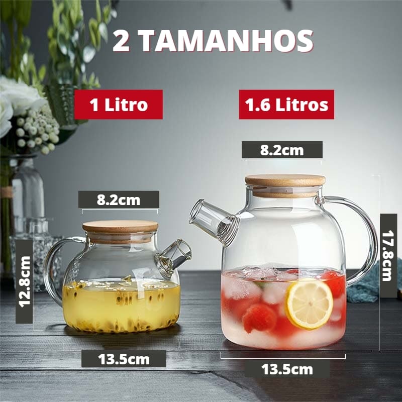 Chaleira de Vidro Borossilicato com Tampa de Bambu 10