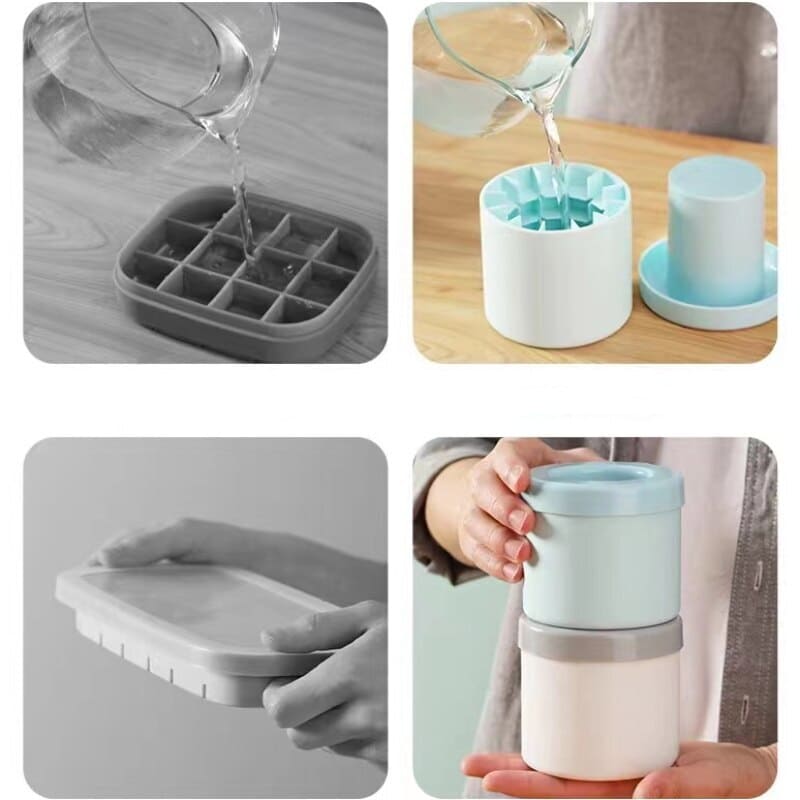 Forma de Gelo de Silicone Redonda com Tampa - Polihousi 4