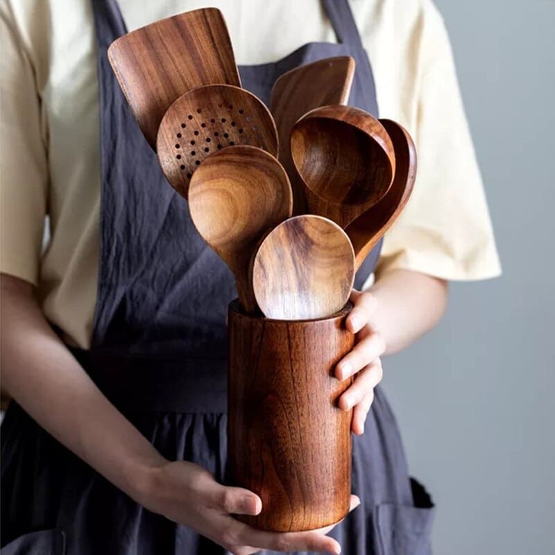Kit Utensílios de Cozinha 7 Peças de Madeira 12