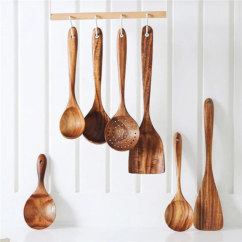 Kit Utensílios de Cozinha 7 Peças de Madeira 26