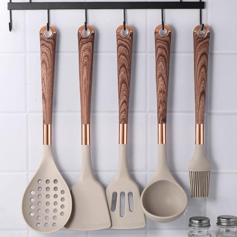 Kit Utensílios de Cozinha Silicone 10 Peças Com Organizador Rosé Polihousi 9