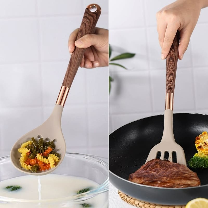 Kit Utensílios de Cozinha Silicone 10 Peças Com Organizador Rosé Polihousi 12