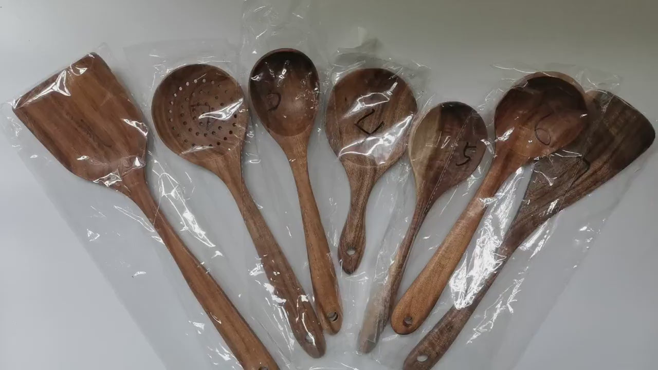 Kit Utensílios de Cozinha 7 Peças de Madeira 27